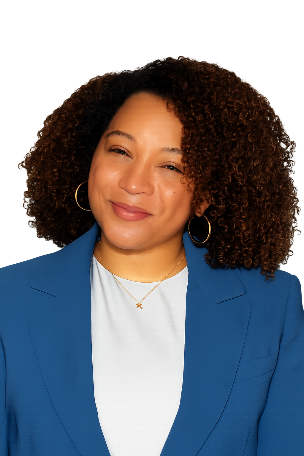 A professional portrait in a blue blazer