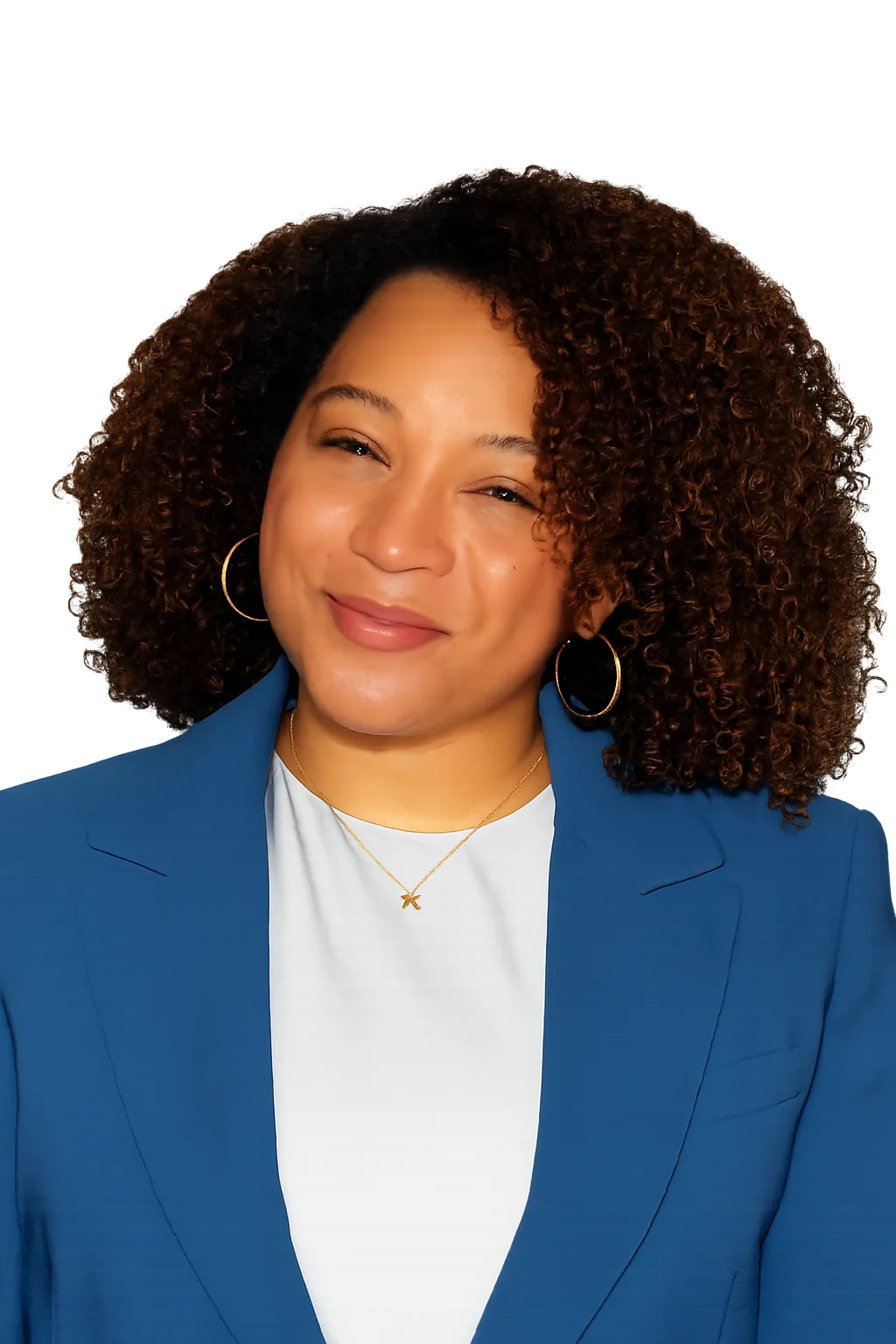 A professional portrait in a blue blazer